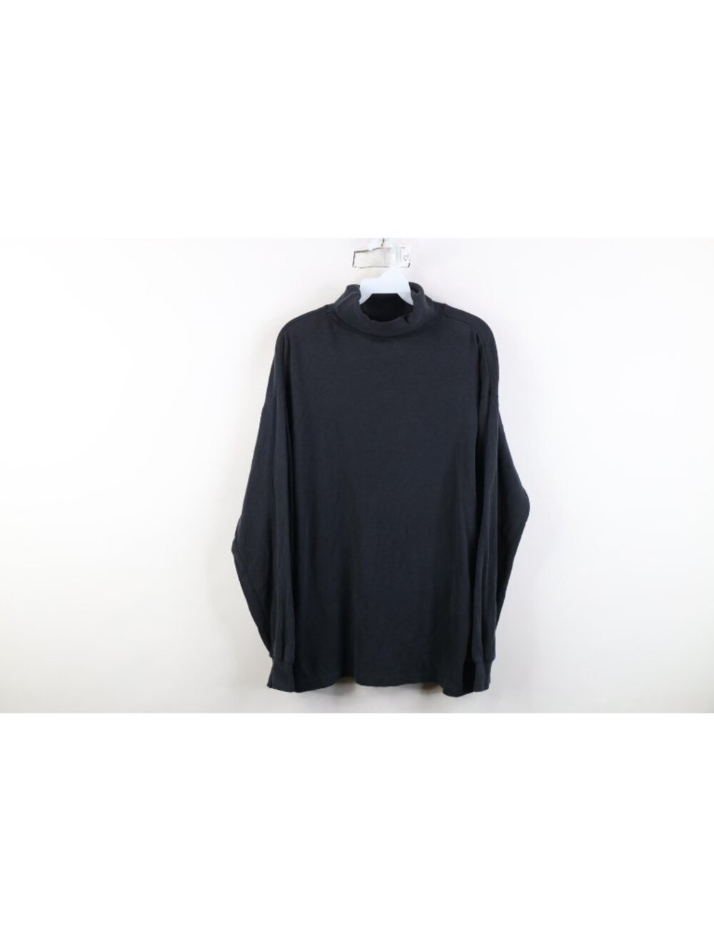Vintage 90s Streetwear Mens XL Faded Blank Cotton Turtleneck T-Shirt Black USA